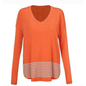 Cabi Womens Small Top Style 4190 Hangout‎ Tee Stripe Side Slits Dolman Orange